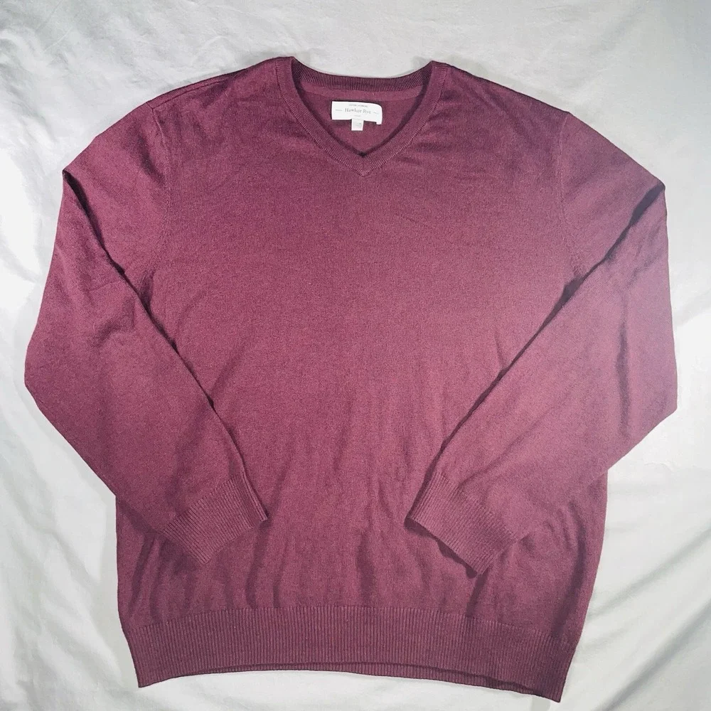 Hawker Rye Sweater Mens Extra Large Maroon Cotton Cashmere V‎ neck Lightweight